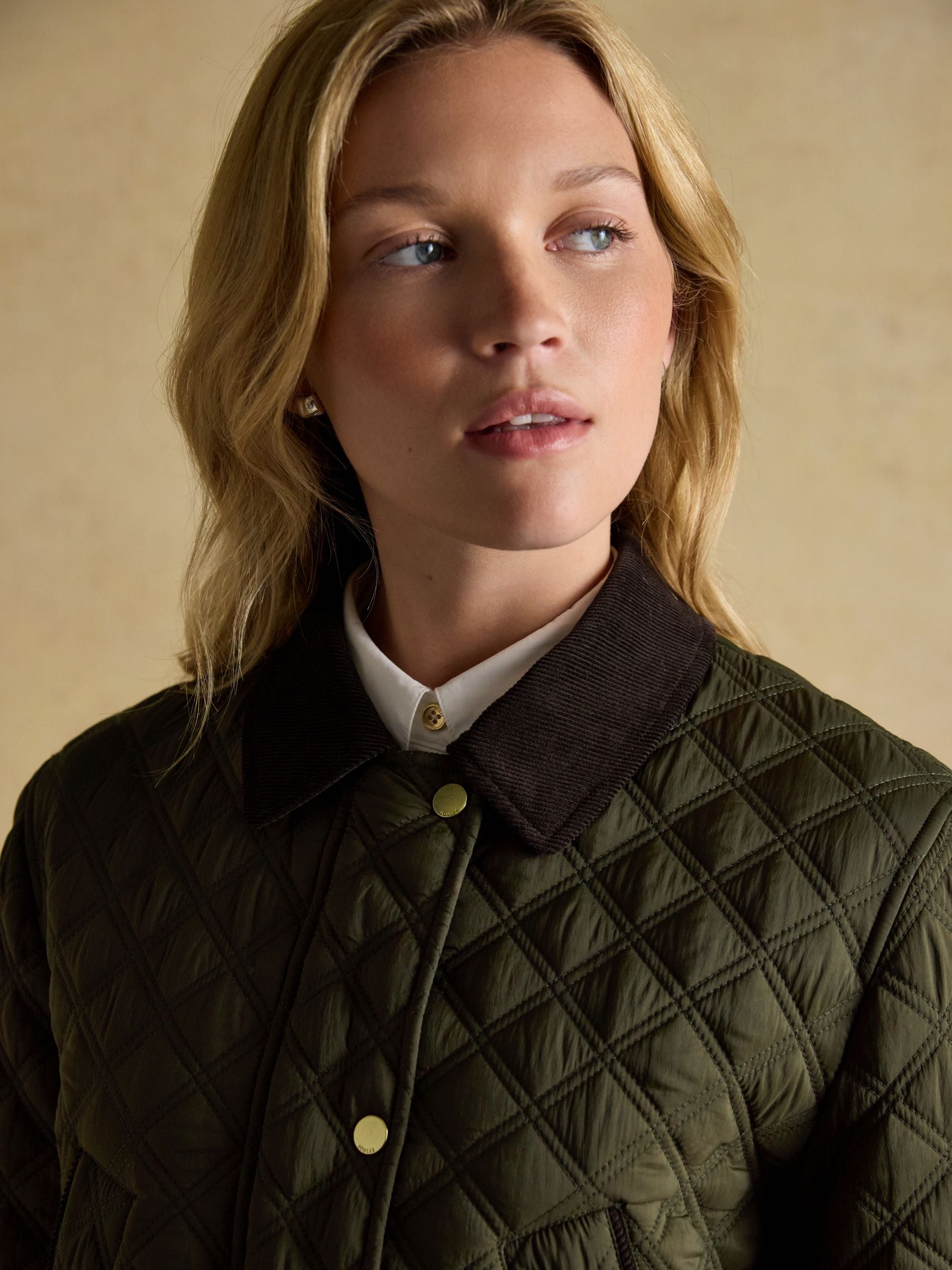 Kakigroen - Joules Beatrix regenbestendige in schuine ruit doorgestikte jas