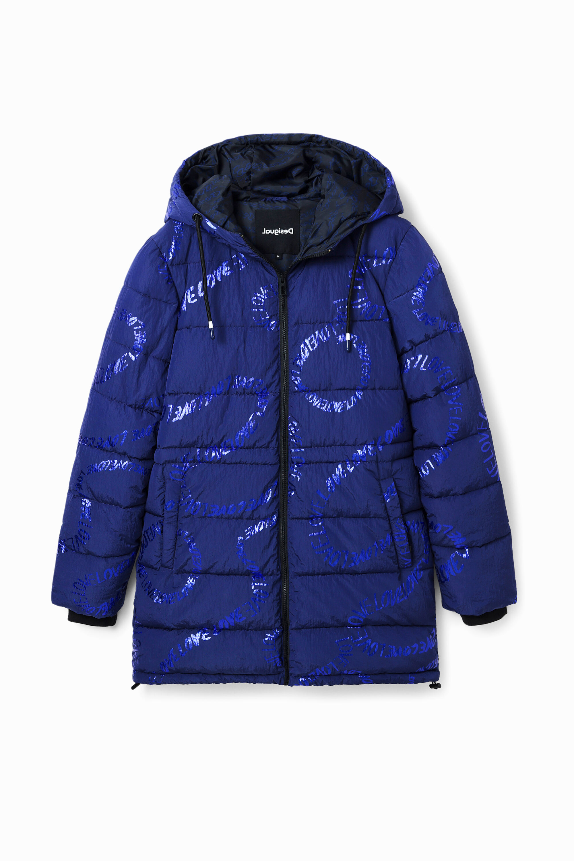 Long manteau matelassé texte