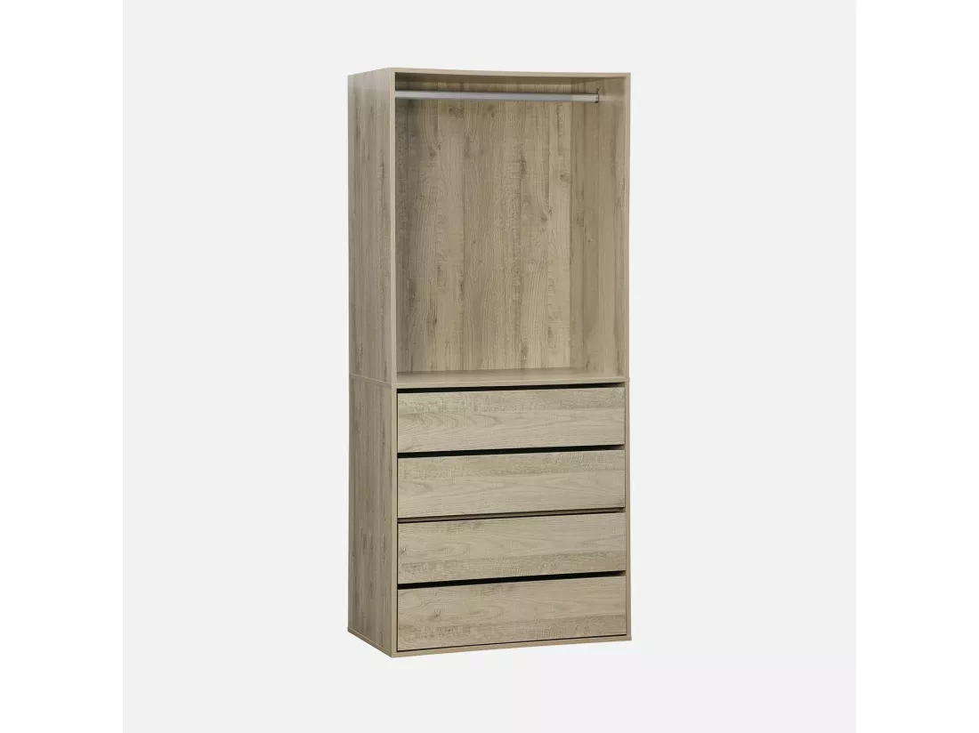 Module dressing avec 4 tiroirs et 1 penderie naturel. panneaux stratifiés