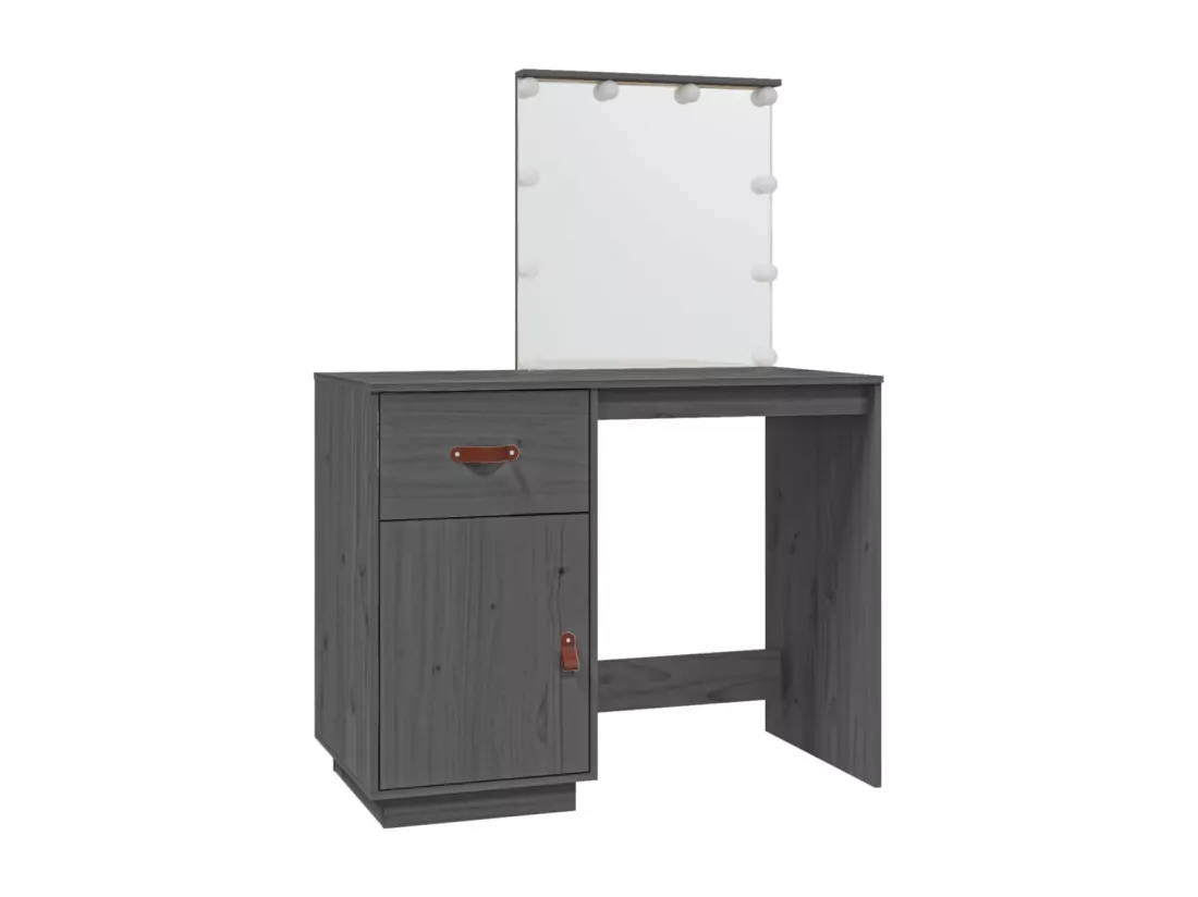 Coiffeuse avec LED Gris 95x50x133,5 cm Bois de pin massif