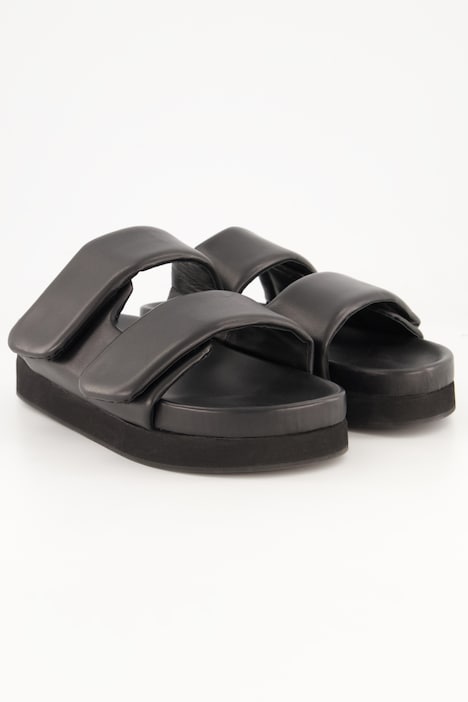 Leder-Pantolette, echtes Leder, breite Riemen, Weite H