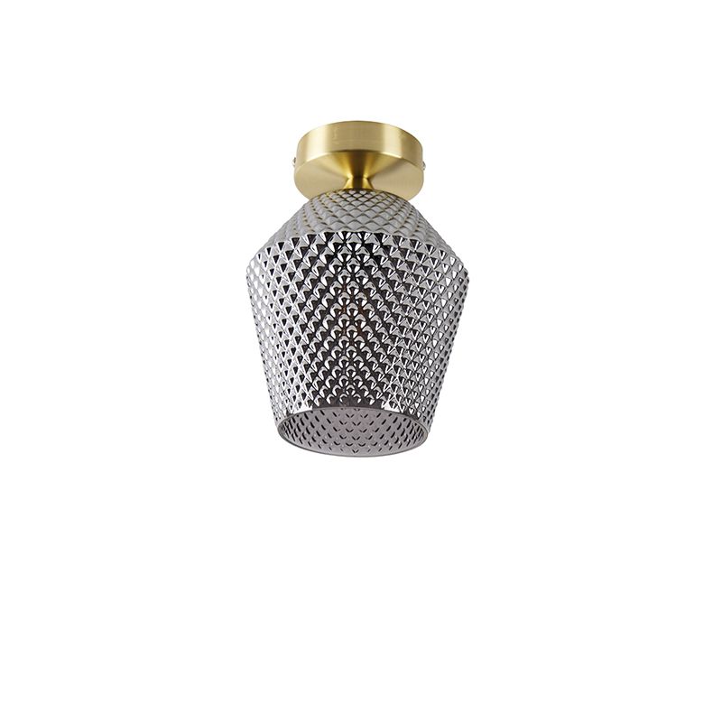 Art Deco plafondlamp messing met smoke glas - Karce