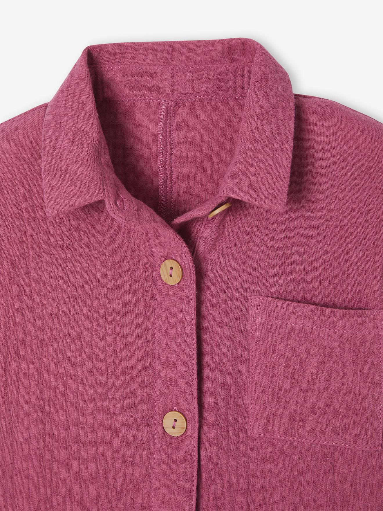 Macacão rosa peônia em chiffon de algodão para meninas