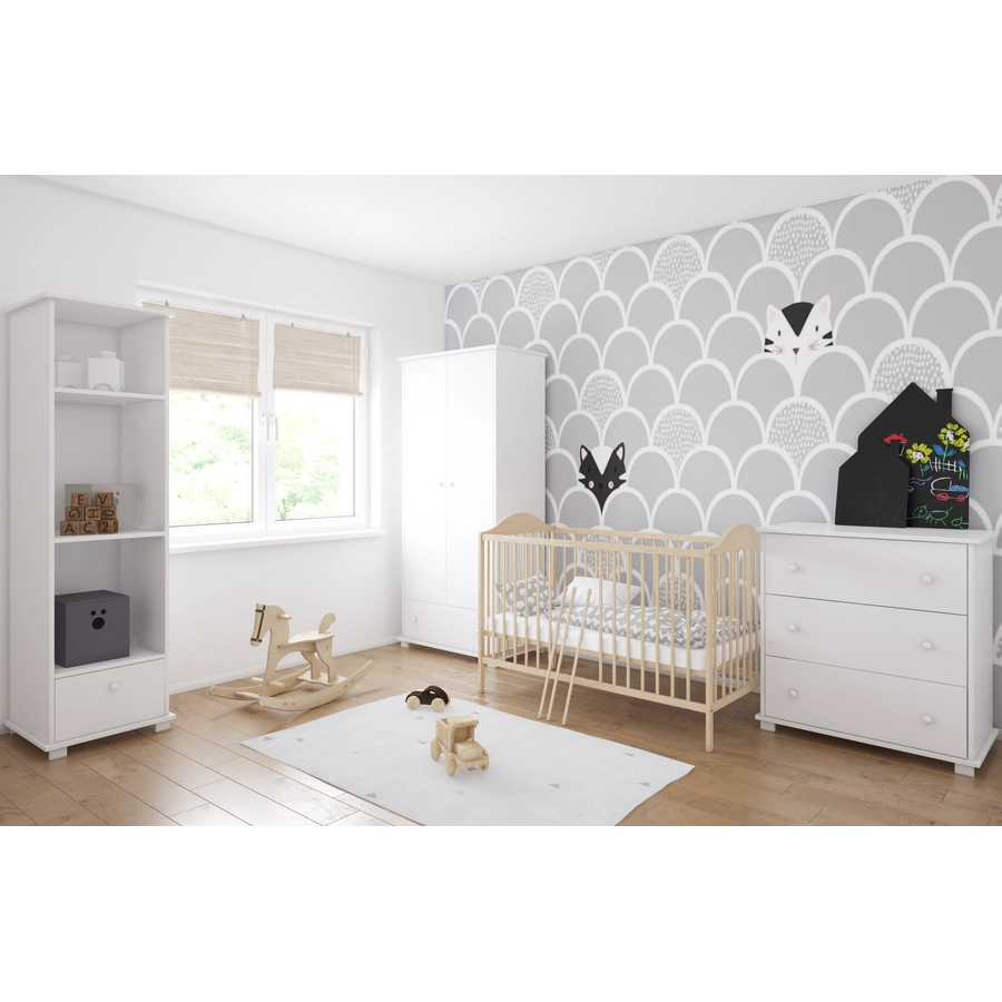 Kids Collective Babybett Gitterbett 60x120 höhenverstellbar | herausnehmbare Sprossen Stäbe natur mit Matratze