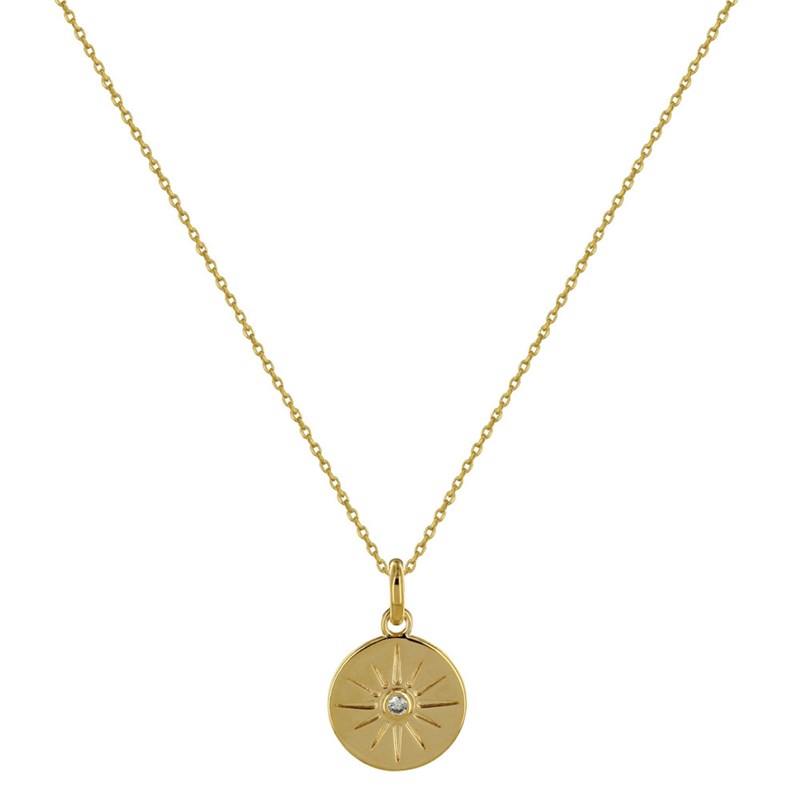Collier Plaqué Or Médaille Ronde Soleil et Strass