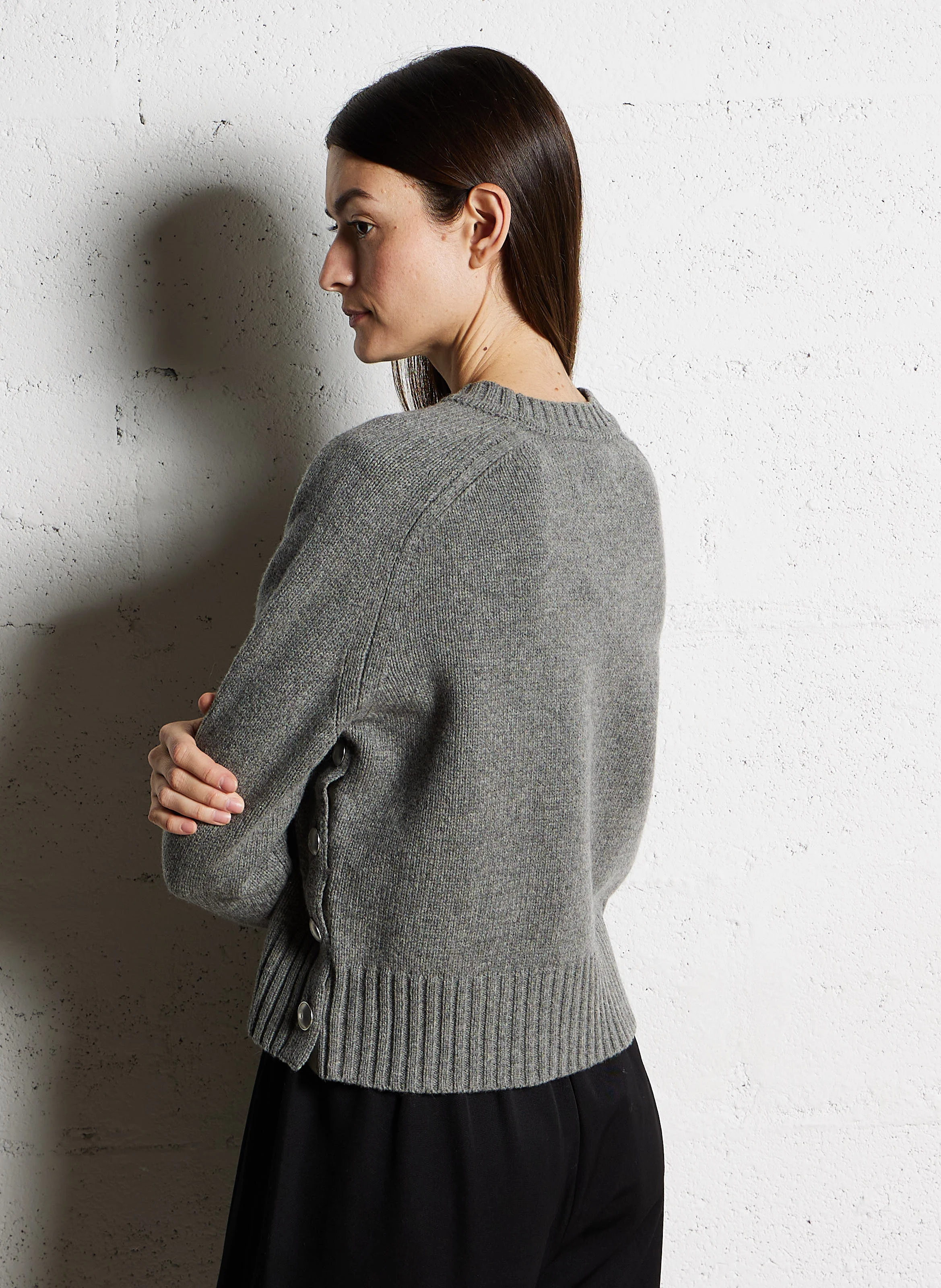SIMPLE - Pull oversize col rond en laine | Gris