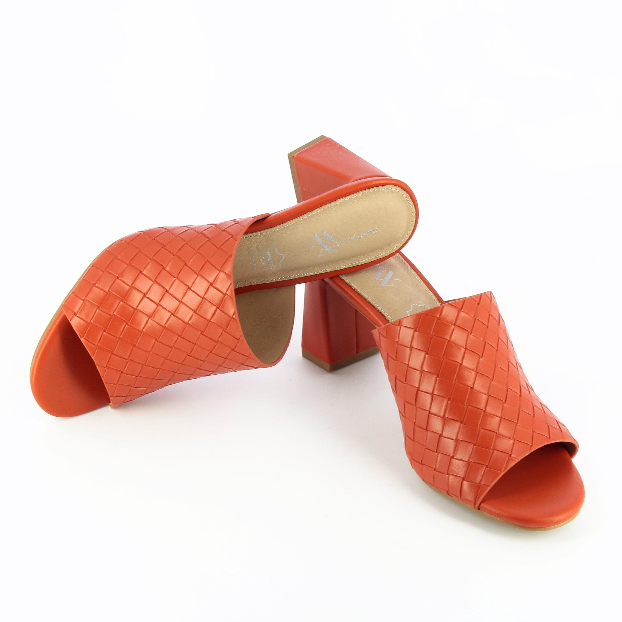 Sandales à talon, Compensées-Mules à talon Melaurie rouge effet tressé