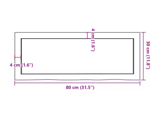 Comptoir de salle de bain 80x30x(2-6) cm bois massif non traité