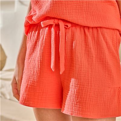 Pyjama short femme volanté en gaze de coton - BECQUET CRÉATION