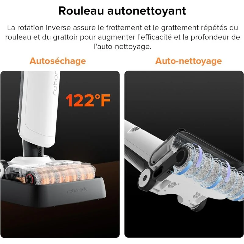 Roborock Flexi Lite Humides & Sèches Aspirateur Balai sans Fil 17,000Pa, FlatReach™ pour Un Nettoyage en Profondeur, Nettoyage des Bords, Autonettoyant & Séchage Automatique, Conception légère