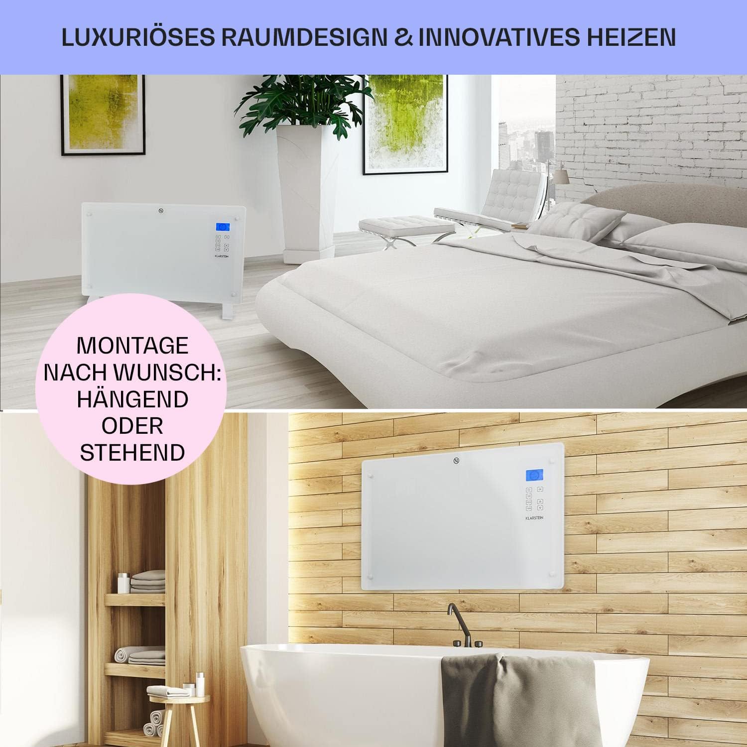 Klarstein Elektroheizung, Konvektor-Heizung mit, Mobile Elektroheizung Energiesparend, Leise Heizung Elektrisch, Standgerät Heizkörper Elektrisch mit Thermostat, 2000 W