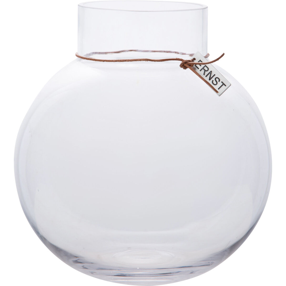 Glassvase Rund med Lærbånd 25 cm