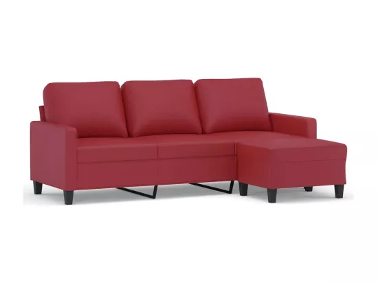 Canapé à 3 places repose-pieds Rouge bordeaux 180 cm Similicuir