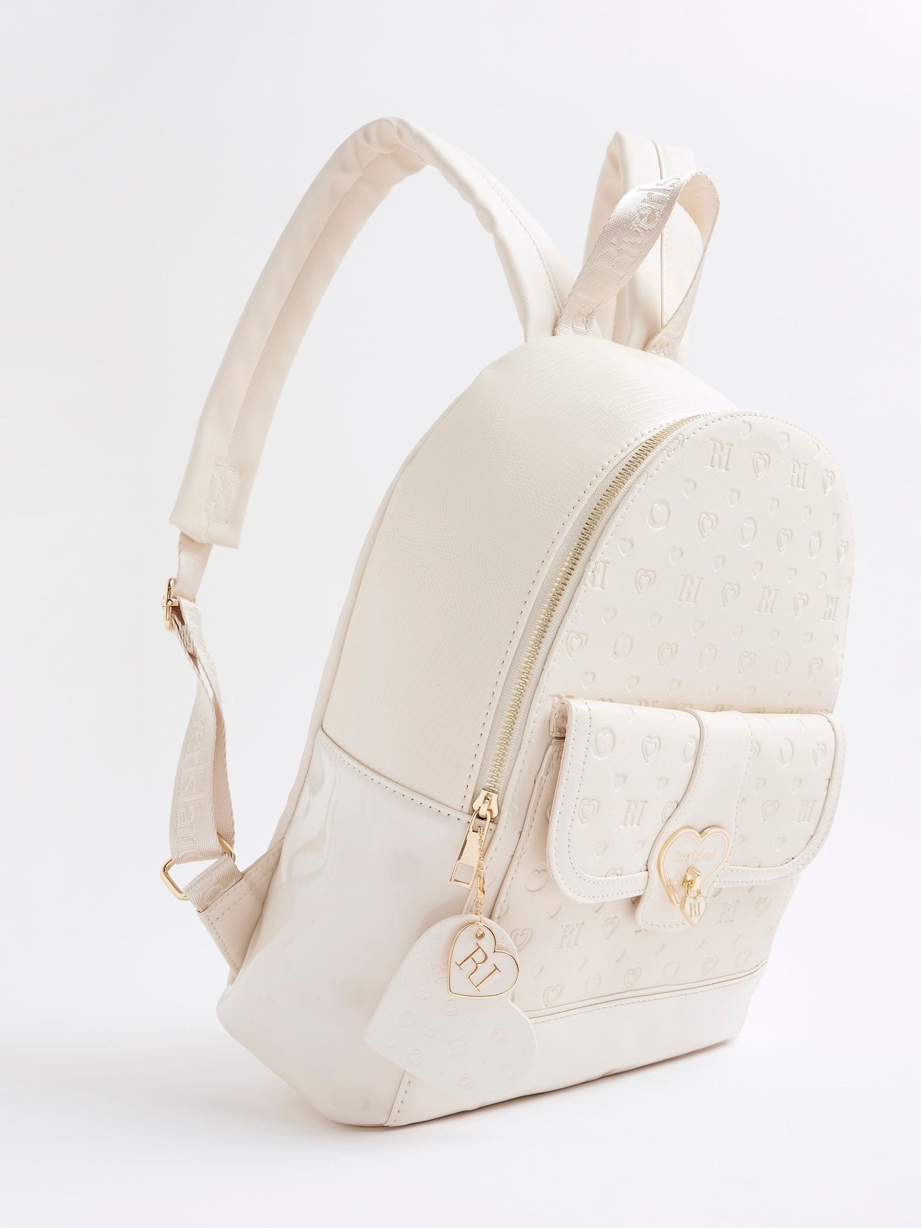 Crème - River Island Heart Lock Pocket Backpack