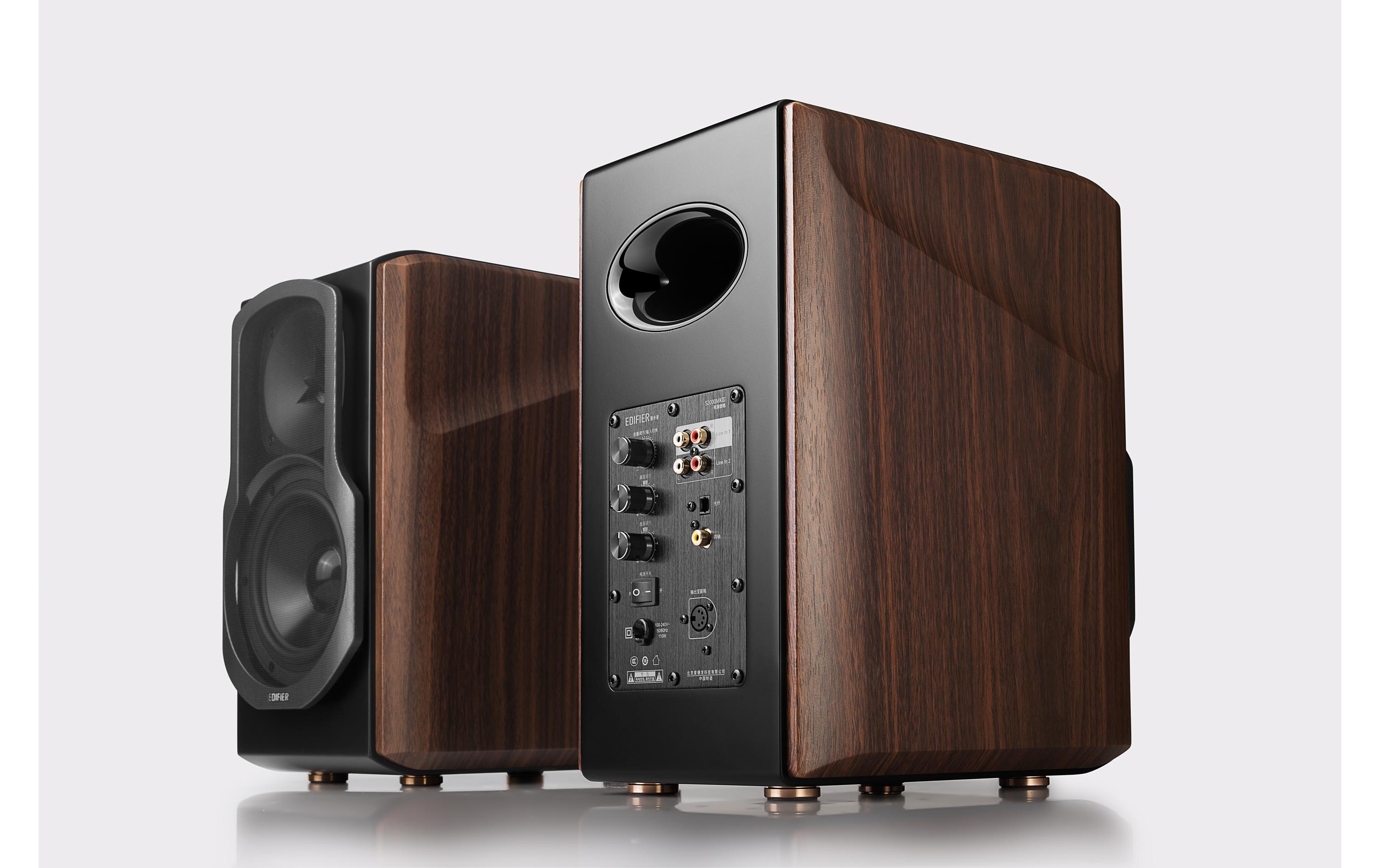 Regallautsprecher Paar S2000MKIII Braun<br>Hi-Res zertifizierter Multimedia Lautsprecher mit 130 Watt Leistung, Bluetooth, 2x Cinch, 1x Koaxial, 1x Optisch Eingängen
