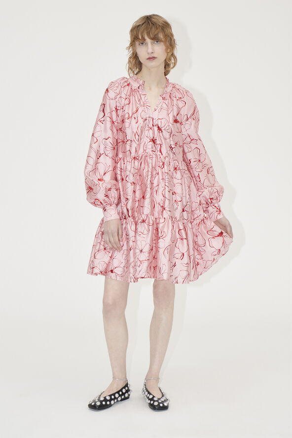 Stine Goya Tier Voluminous Mini Dress, 2067 Flat Textured Poly Foil foliage