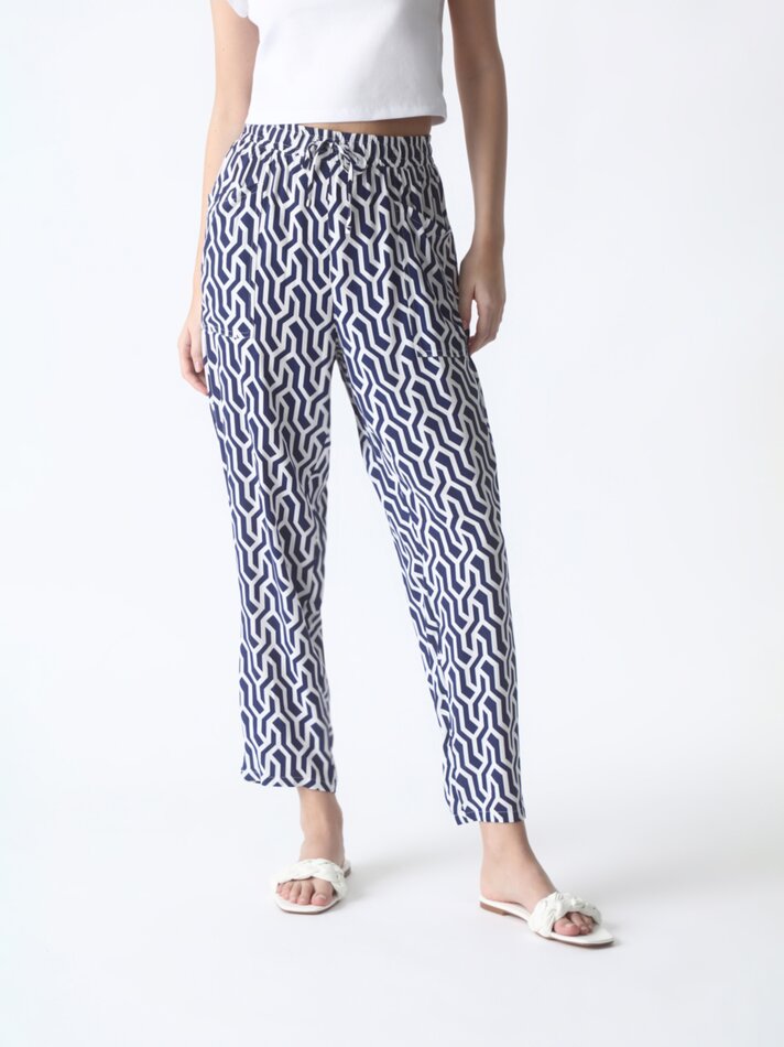 Calças fluidas estampadas - Azul escuro