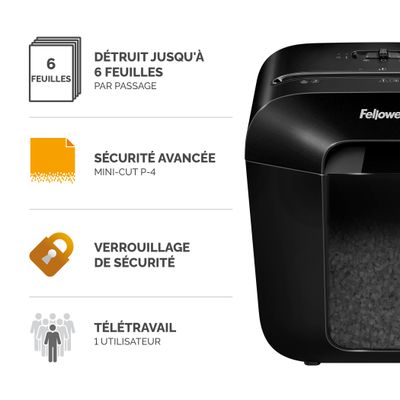 Fellowes Powershred LX25M - Destructeur de documents coupe croisée mini-cut - 6 feuilles - Corbeille 11,5 litres