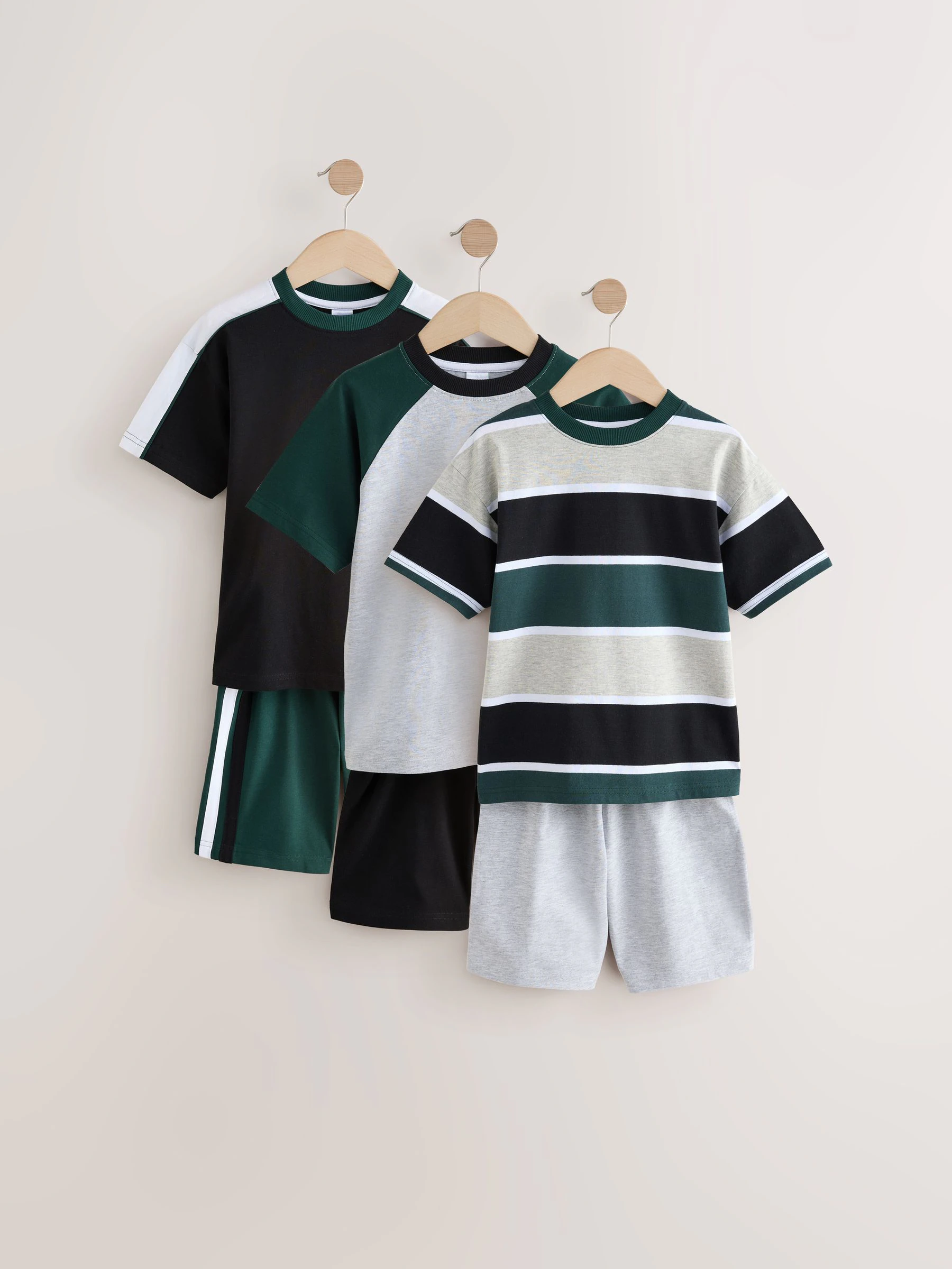 Zwart/groen - Set van 3 pyjama's met short (3-16 jr)