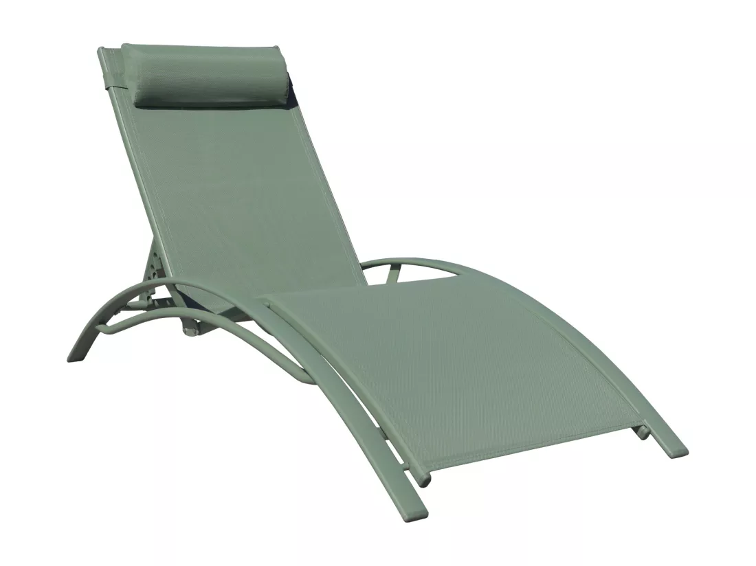 Lot de 2 transats GALAPAGOS en textilène vert sauge - aluminium vert sauge - HAPPY GARDEN