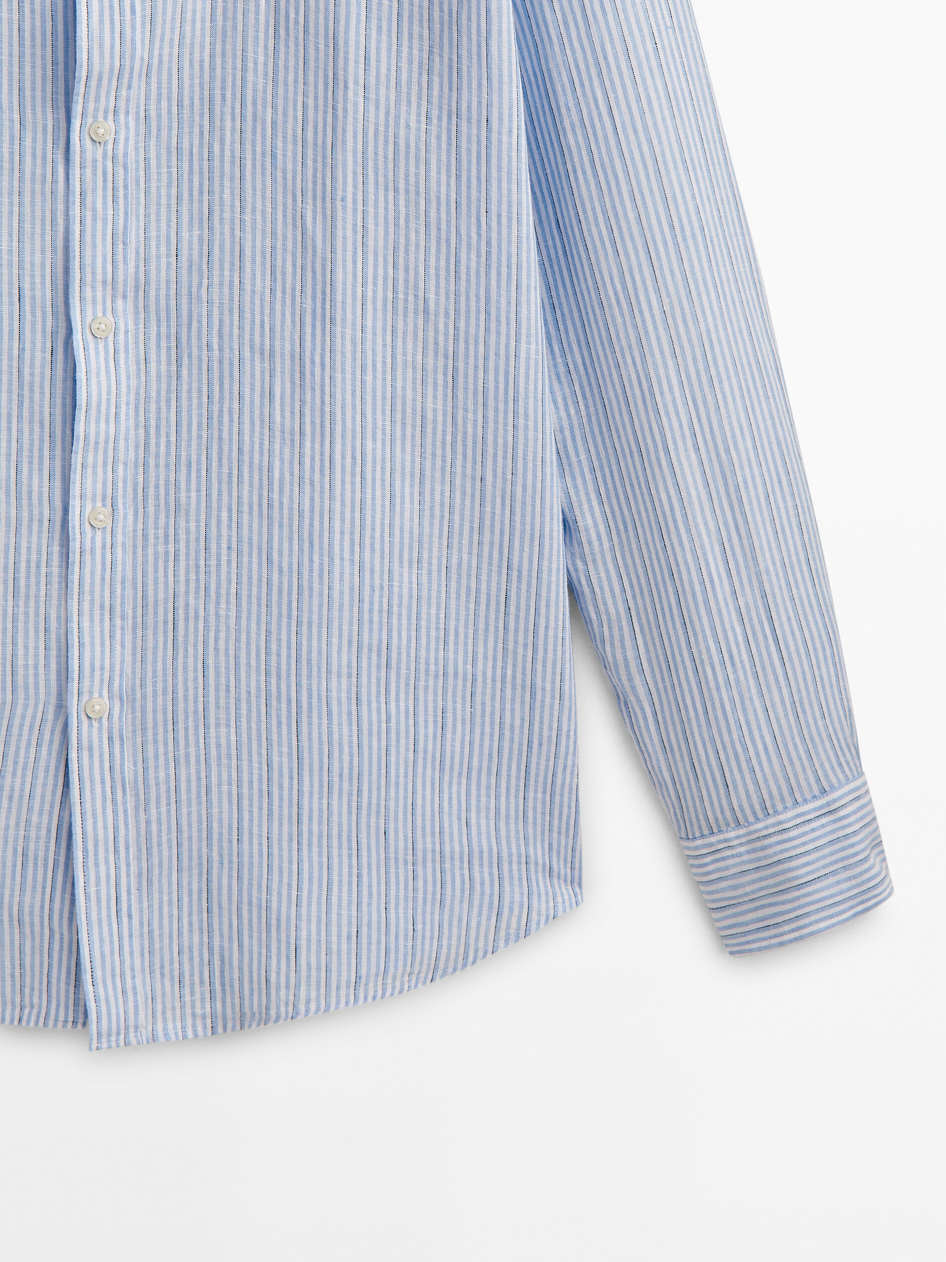 Camisa rayas 100% linho slim fit - AZUL CLARO