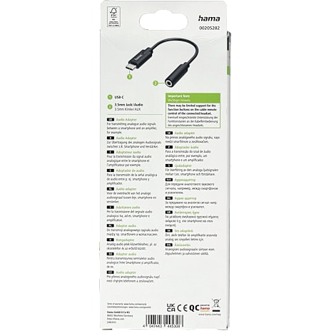 Hama&ampnbsp;audioadapter USB-C 3,5 mm Jack stereo