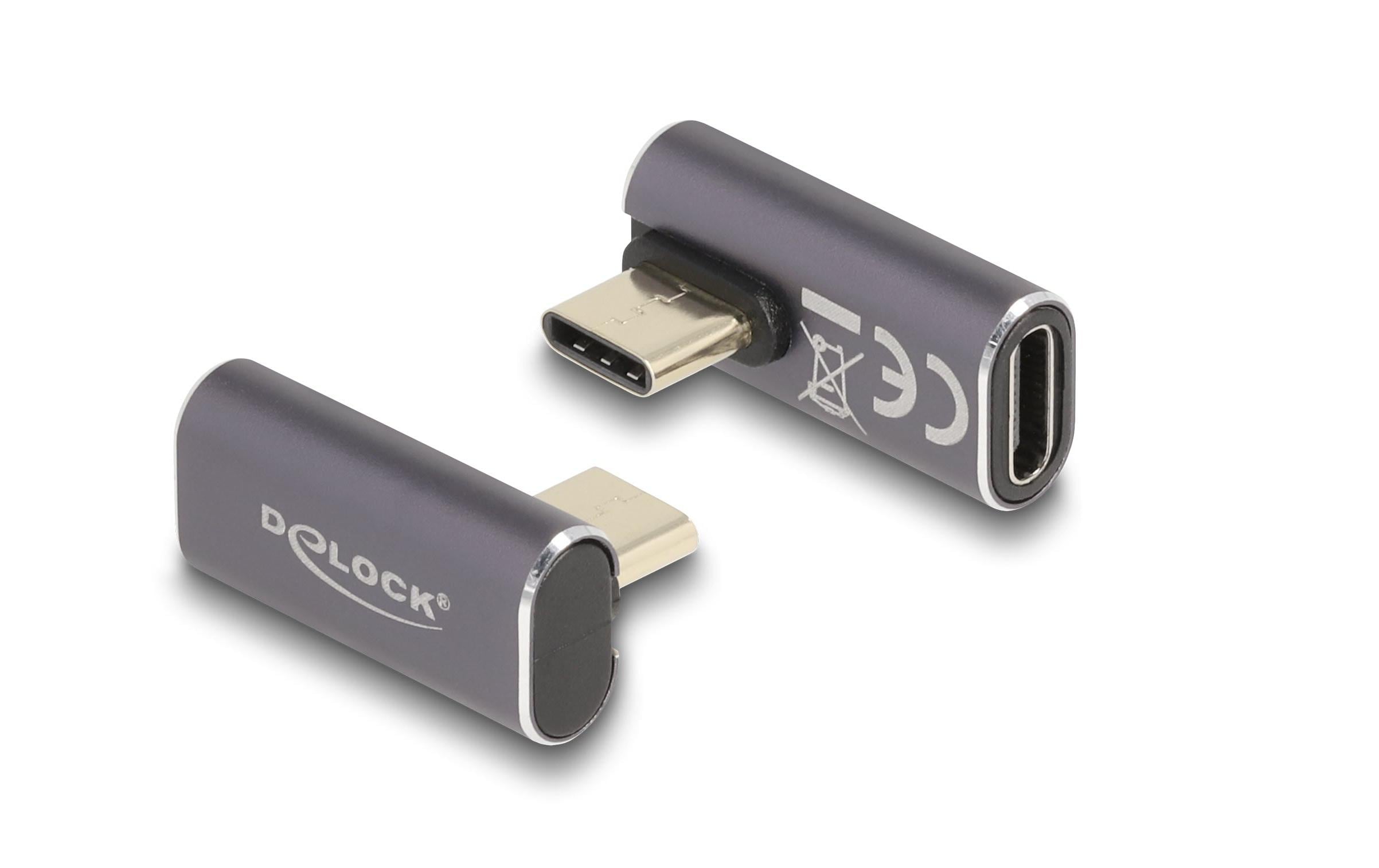 USB-Adapter gewinkelt USB-C Stecker - USB-C BuchseDelock USB Adapter 40 Gbps USB Type-C PD 3.0 100 W Stecker zu Buchse gedreht gewinkelt links / rechts 8K 60 Hz Metall