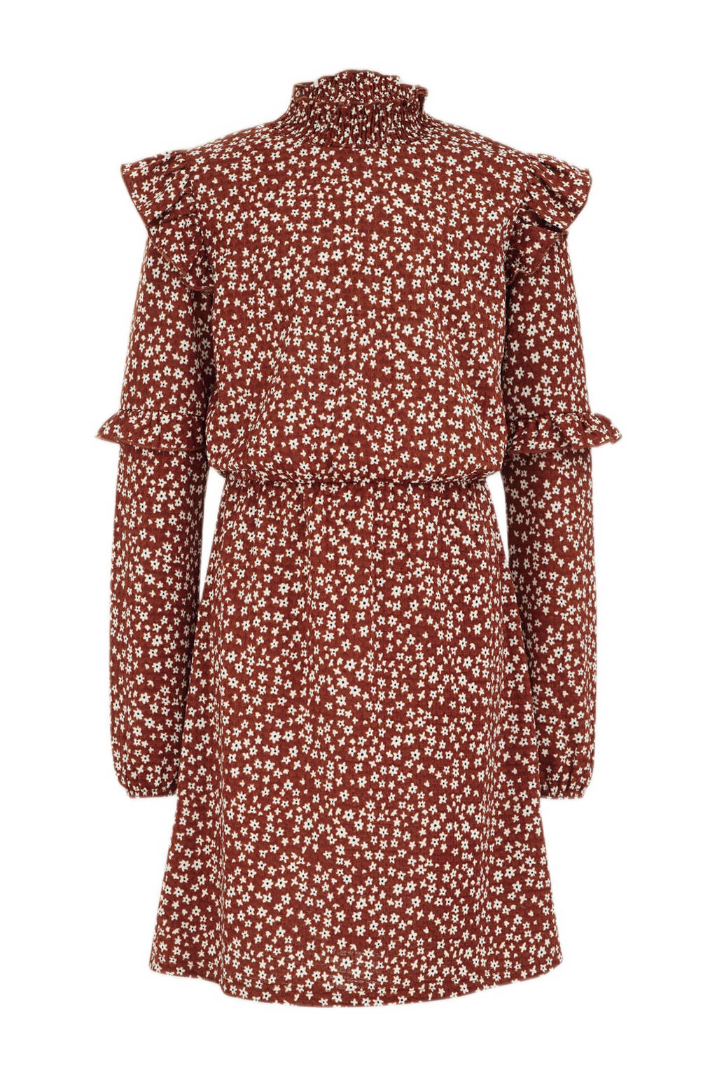 WE Fashion gebloemde jurk bruin/wit
