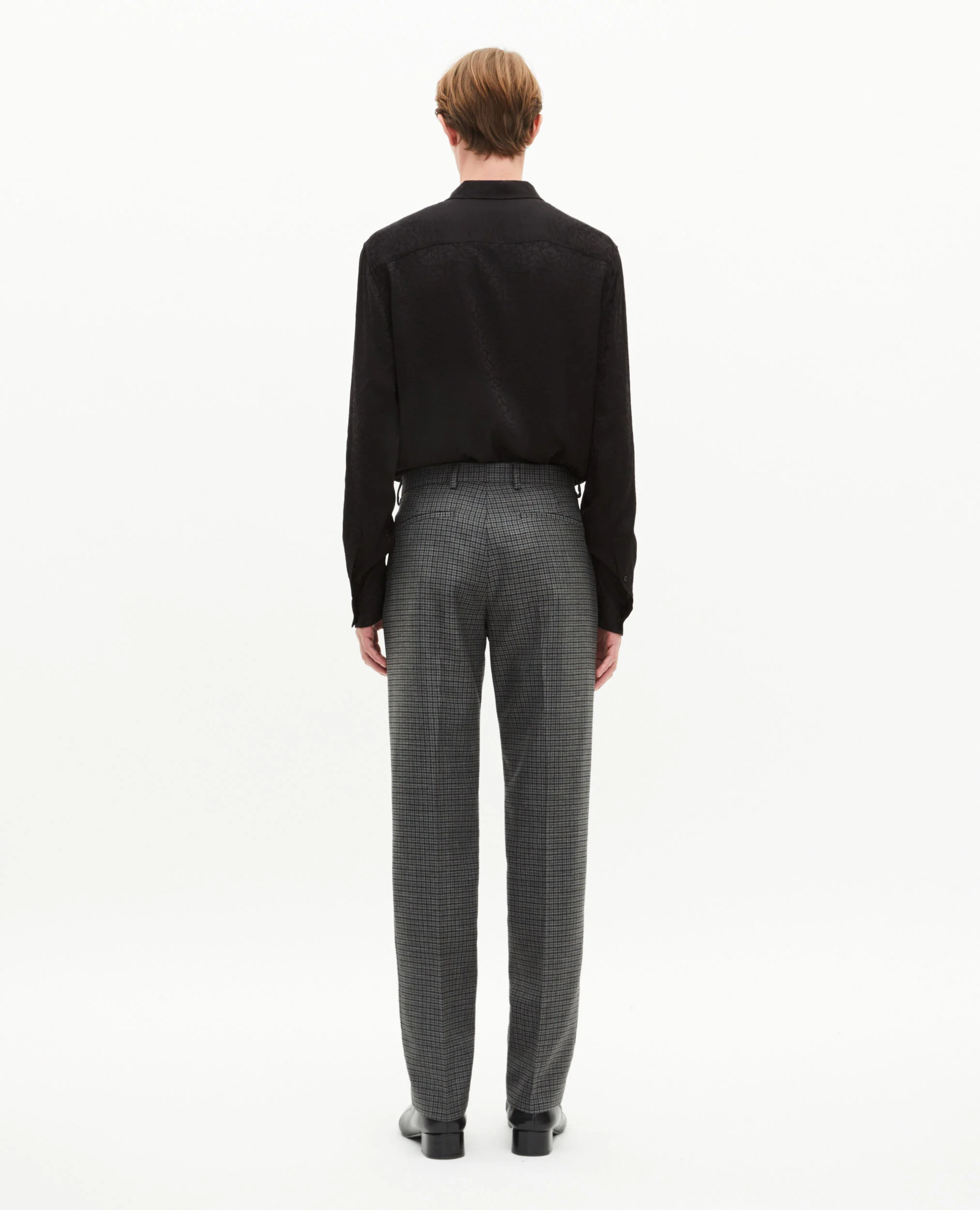 Pantalon de costume droit en pied de poule noir et gris