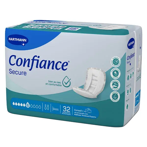 Absorventes anatômicos Confidence Secure, 6 gotas, 32 unidades
