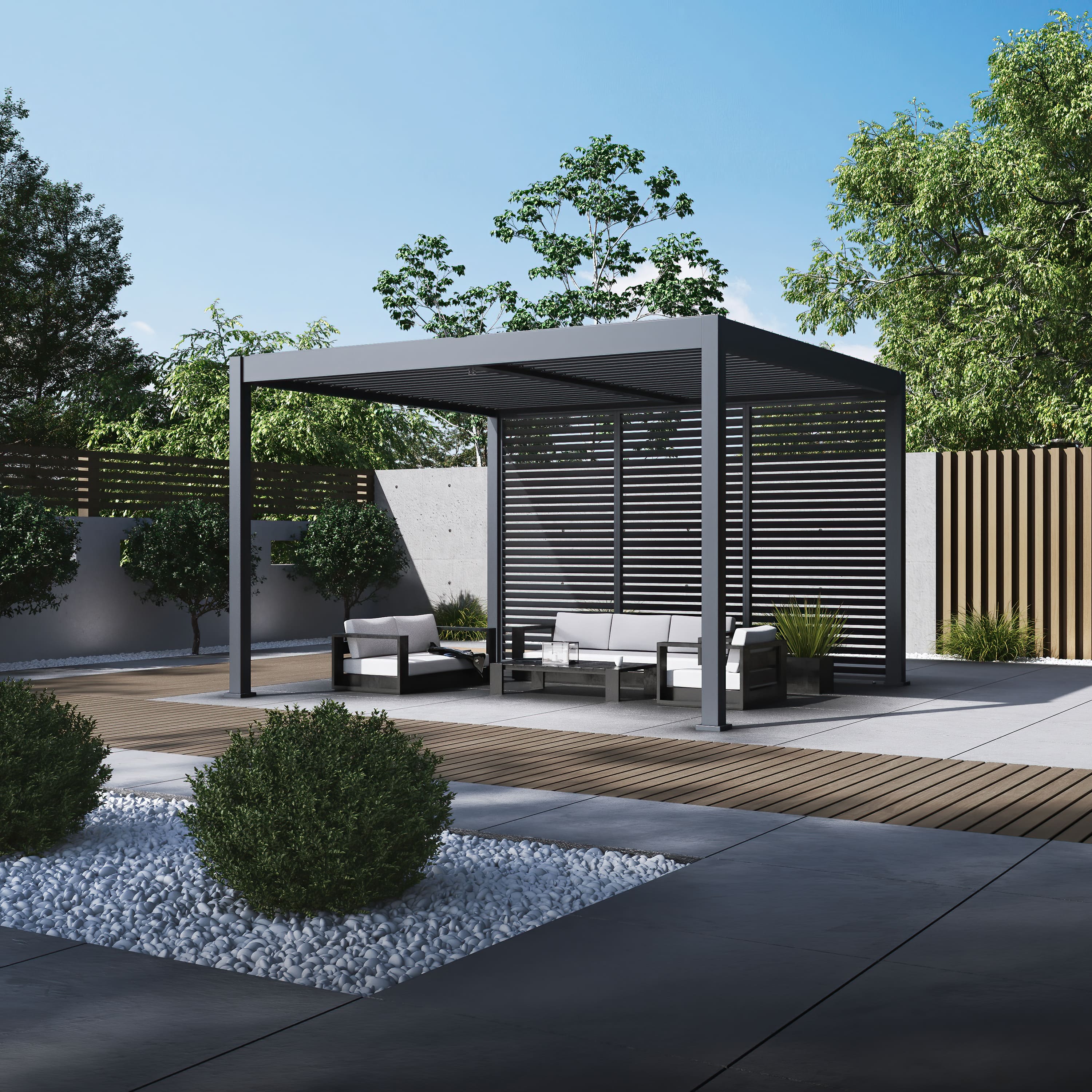 Pergola Pavillon mit Lamellen Dach Oasis 3,6 x 4m anthrazit