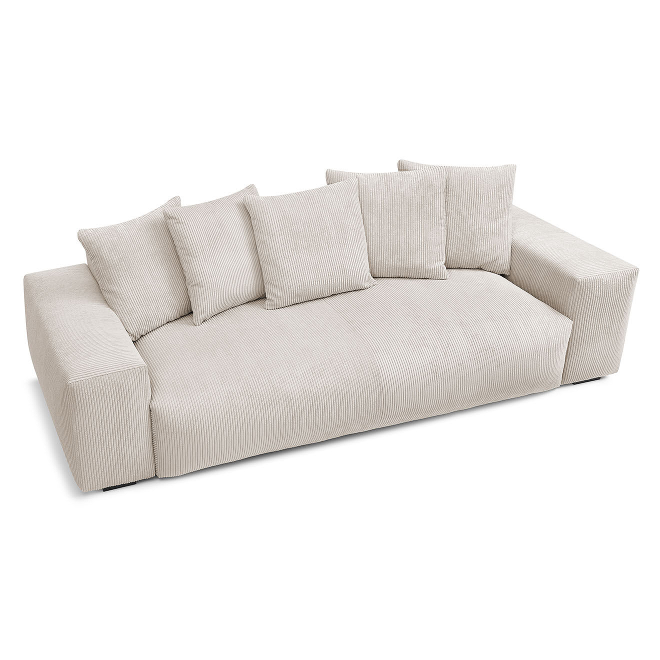Bobochic Canapé droit fixe 3 places ultra moelleux voltaire velours côtelé beige - 280x124x75 cm