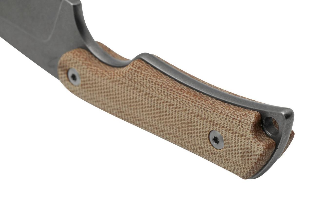 Mercury Kali N690 Stonewashed Sheepsfoot, Natural Canvas Micarta, vaststaand mes