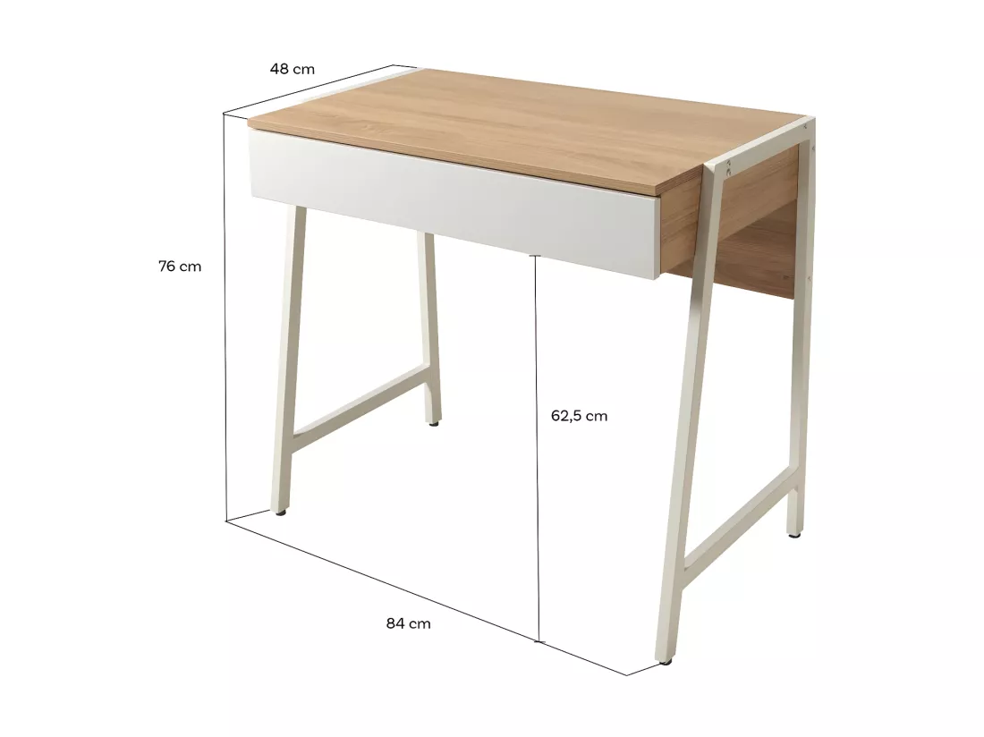 Bureau POLLUX 80 x 48 cm/ Décor Chêne blanchi et métal blanc