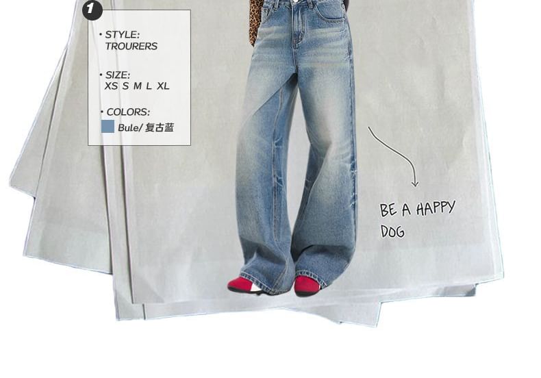 Denimot - Mid Rise Washed Wide Leg Jeans (diverse designs)