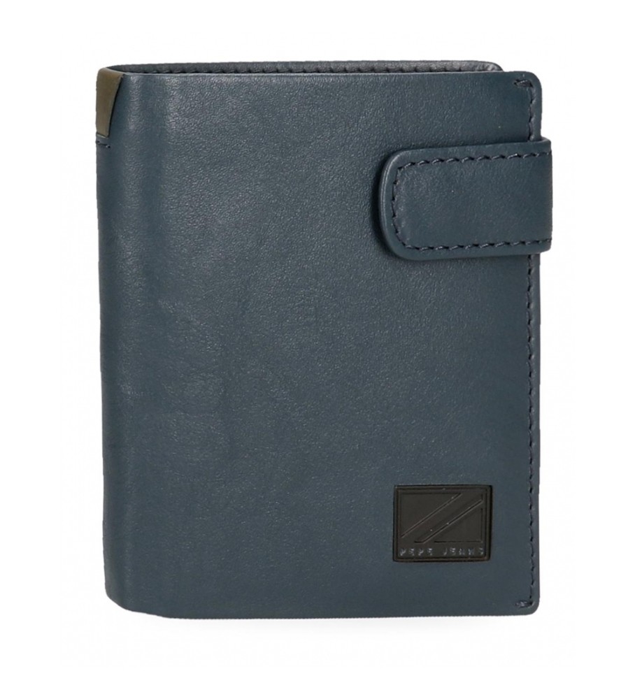 Carteira Pepe Jeans Marshal em couro com fecho de encaixe, azul marinho