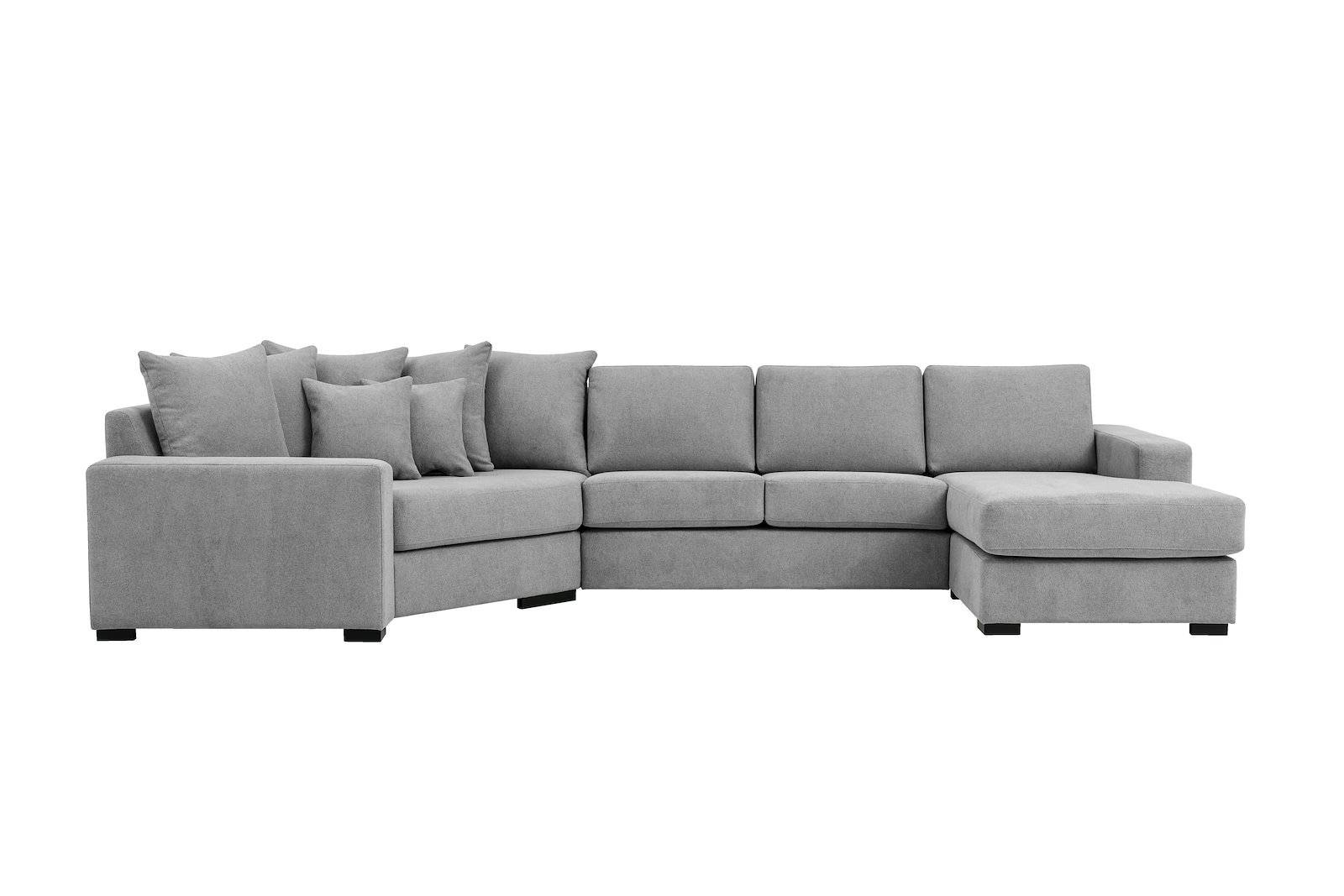 Modern Living U-sofa Cosy Corner venstre og 2-seter med sjeselong høyre.Tekstil Brooklyn 3/1 Light Grey med Arm A og ben 2 sortbeiset eik.