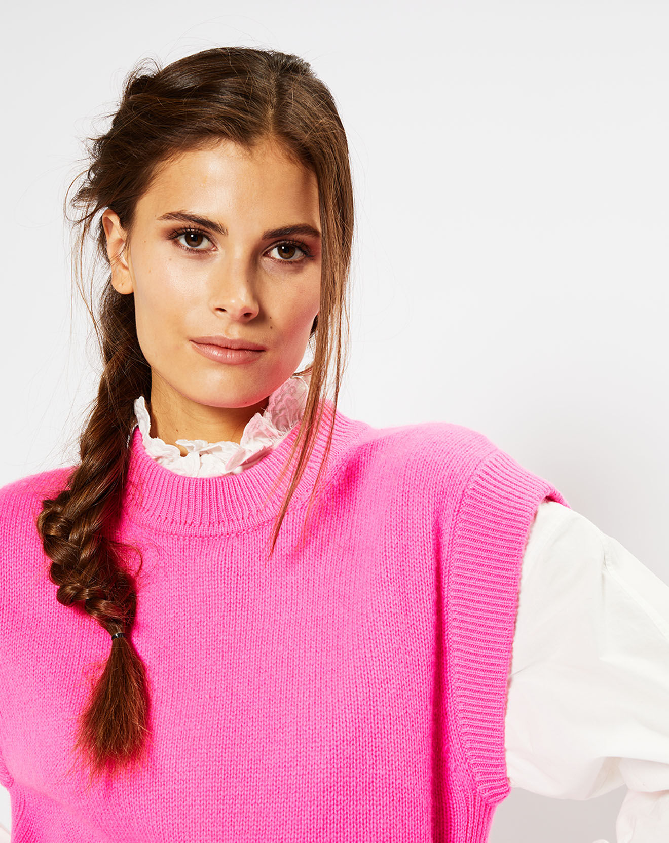 Galeries Lafayette Pull en Laine & Cachemire Solal sans manches rose