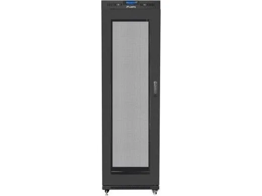 Lanberg FF01 series V2 - Rack kabinet - flad pakke, LCD, med netdør, 600x1000 - med 6 køleblæsere - fritstående - RAL 9004, sort - 42U - 19