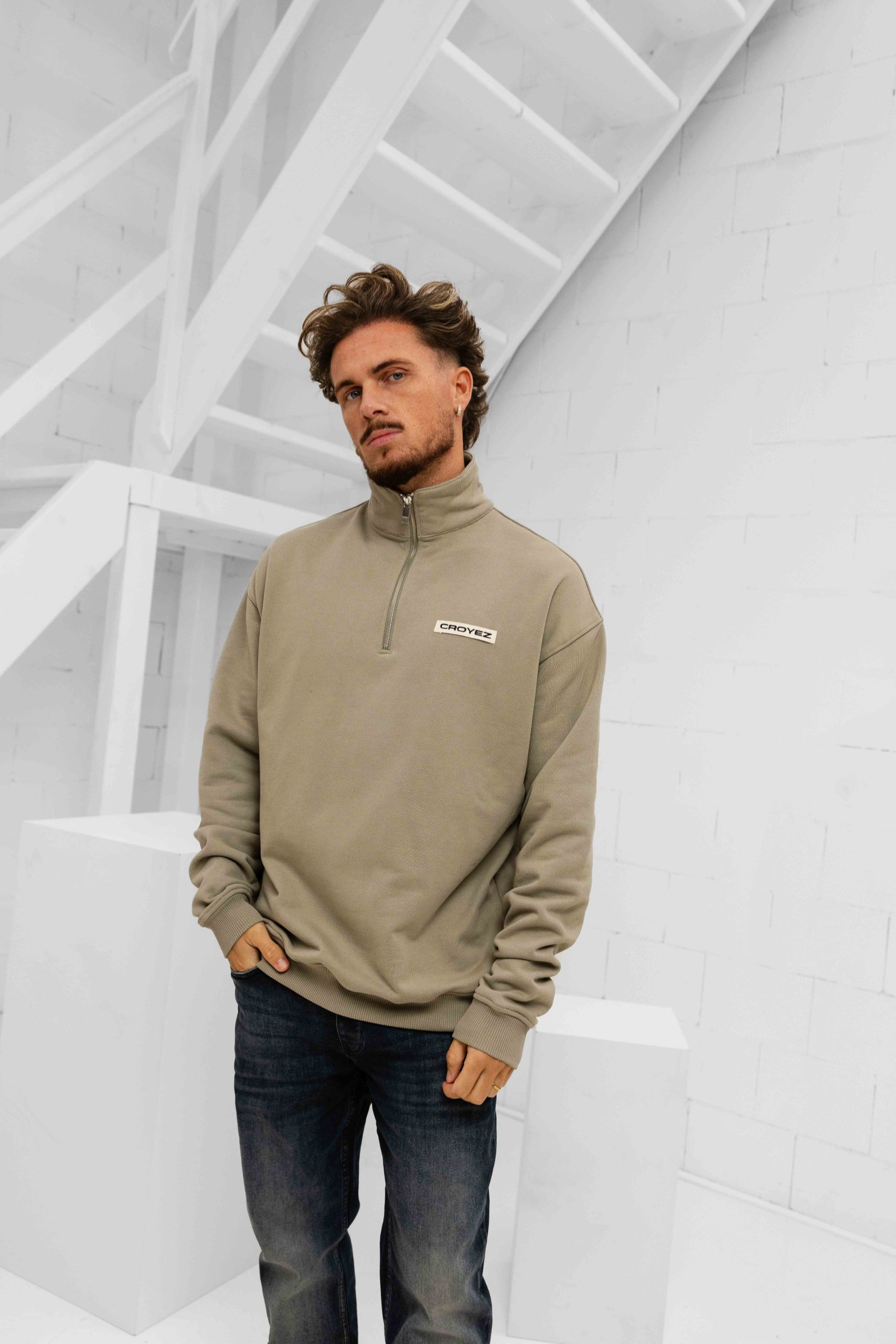 Croyez Etiquette Half-Zip Sweater Heren Groen