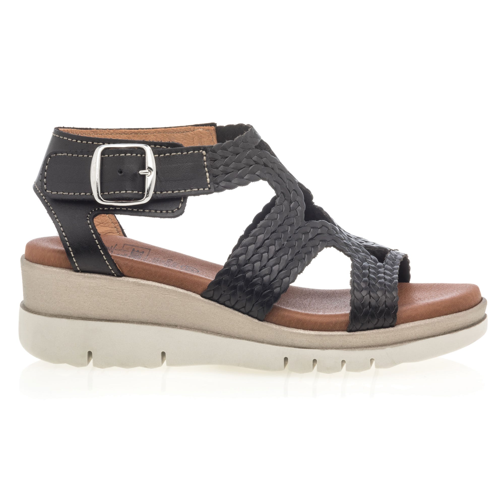 Sandales à talon compensé Femme en cuir noir