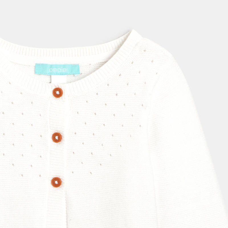 Gilet maille tricot effet pointelle blanc bébé fille Blanc