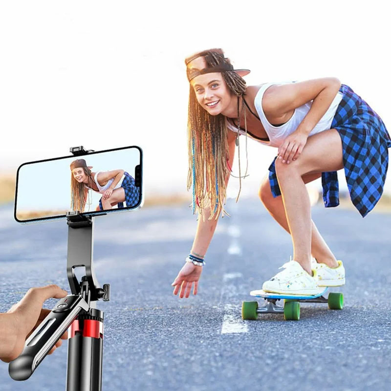 (180cm) Universal Bluetooth 5.2 Selfie Stick Tripod Vierbein Stativ Halterung mit Dual LED Licht / Fernauslöser für Smartphone - Schwarz