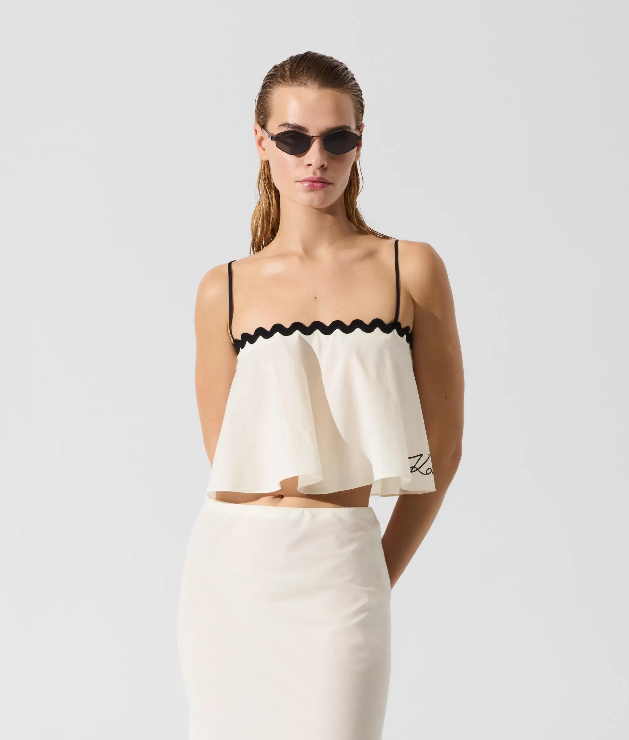 Cropped strandtop met schulprand