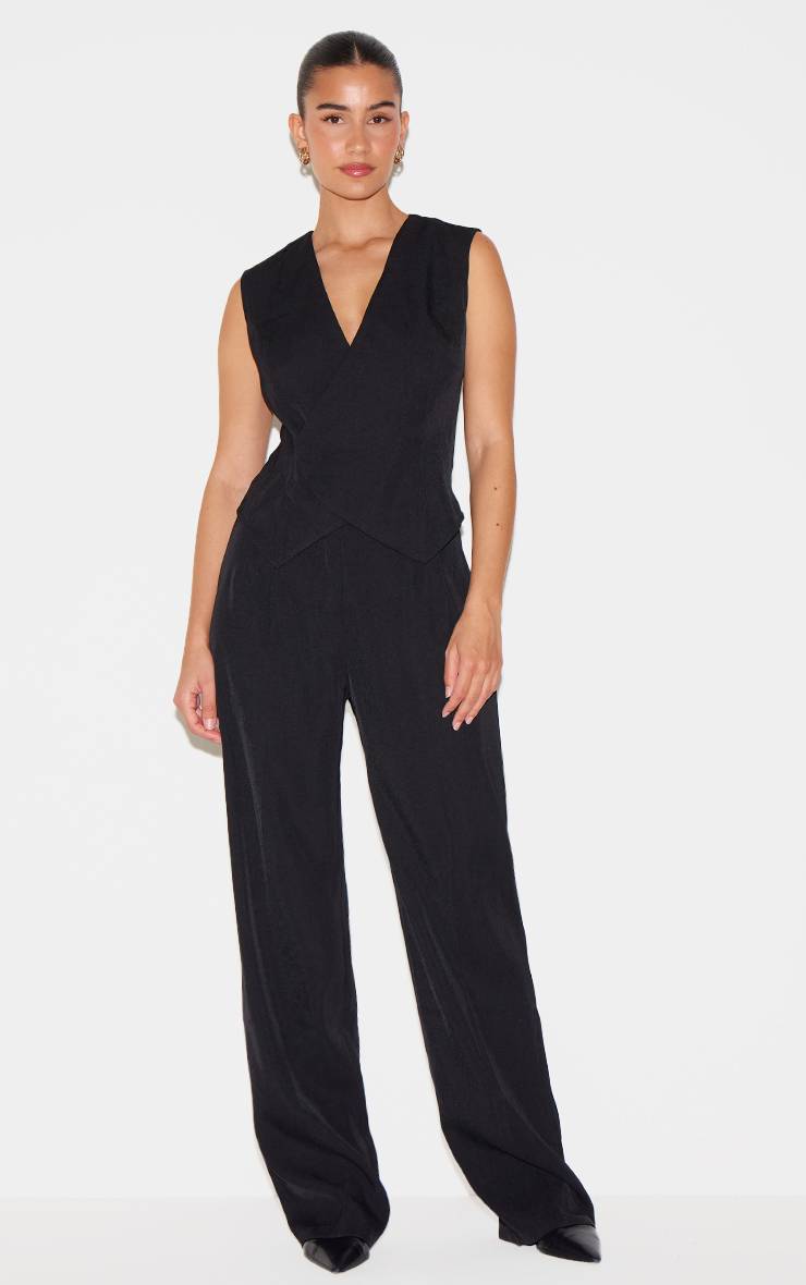 Noir Combinaison-pantalon Jambe Droite À Détail Asymétrique De Gilet Tissé