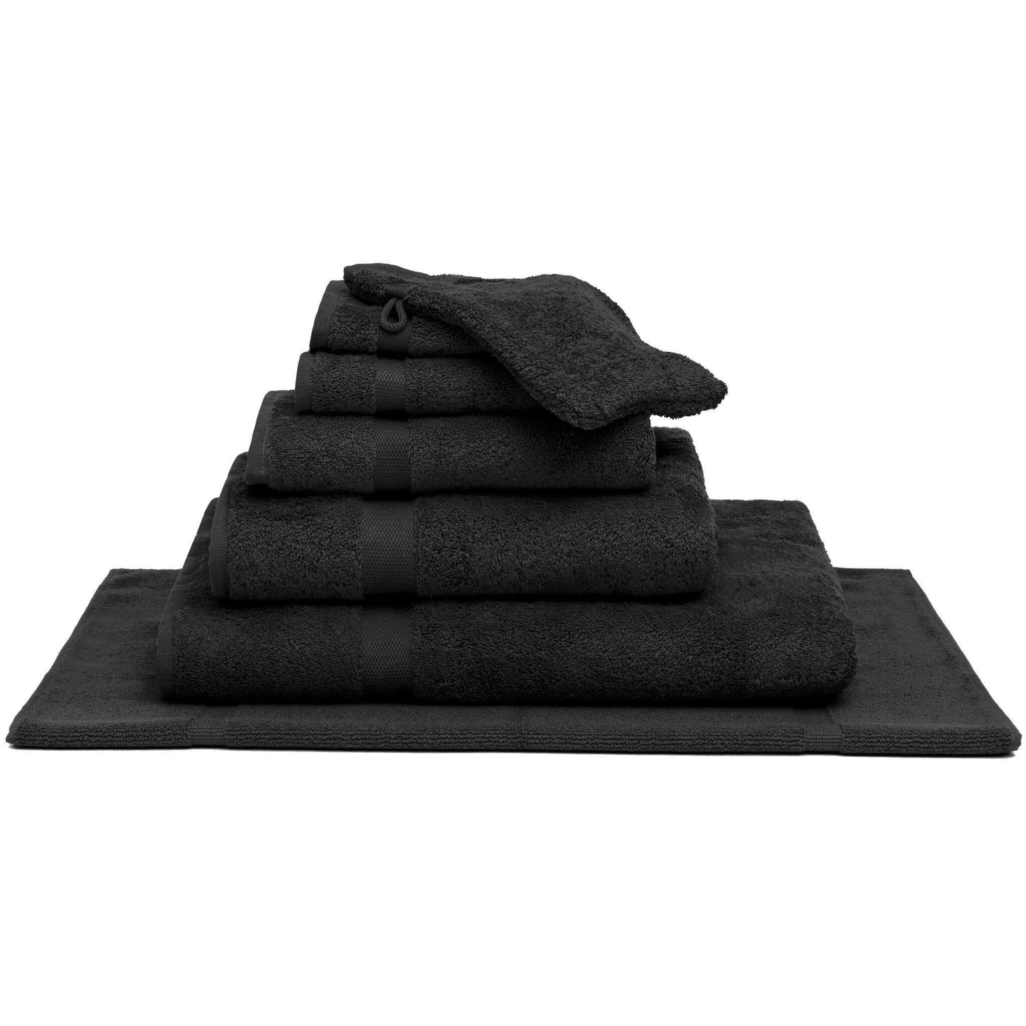 Pakketdeal: 2x Badlaken + 2x Washand Ranger Off Black | Zwart | Katoen