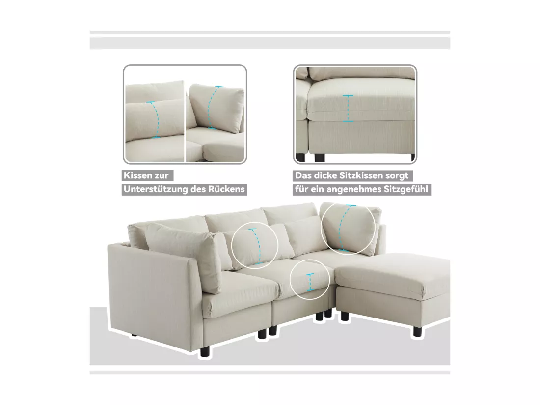 Canapé Moderne，mobilier Rembourré，canapé D'angle Avec Pouf，canapé L-forme