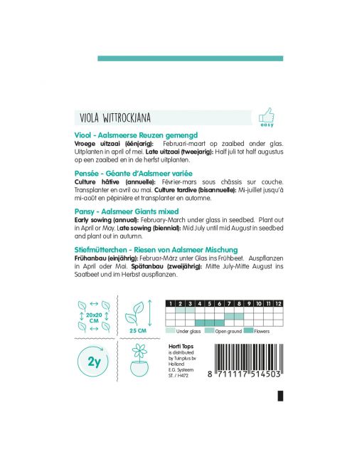 Hortitops Viola - Viool Aalsmeerse Reuzen - Bloemenzaden - 400 g