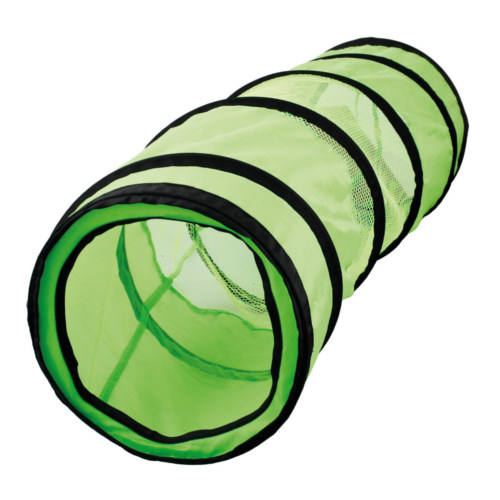 Túnel de flamingo com rede verde para gatos