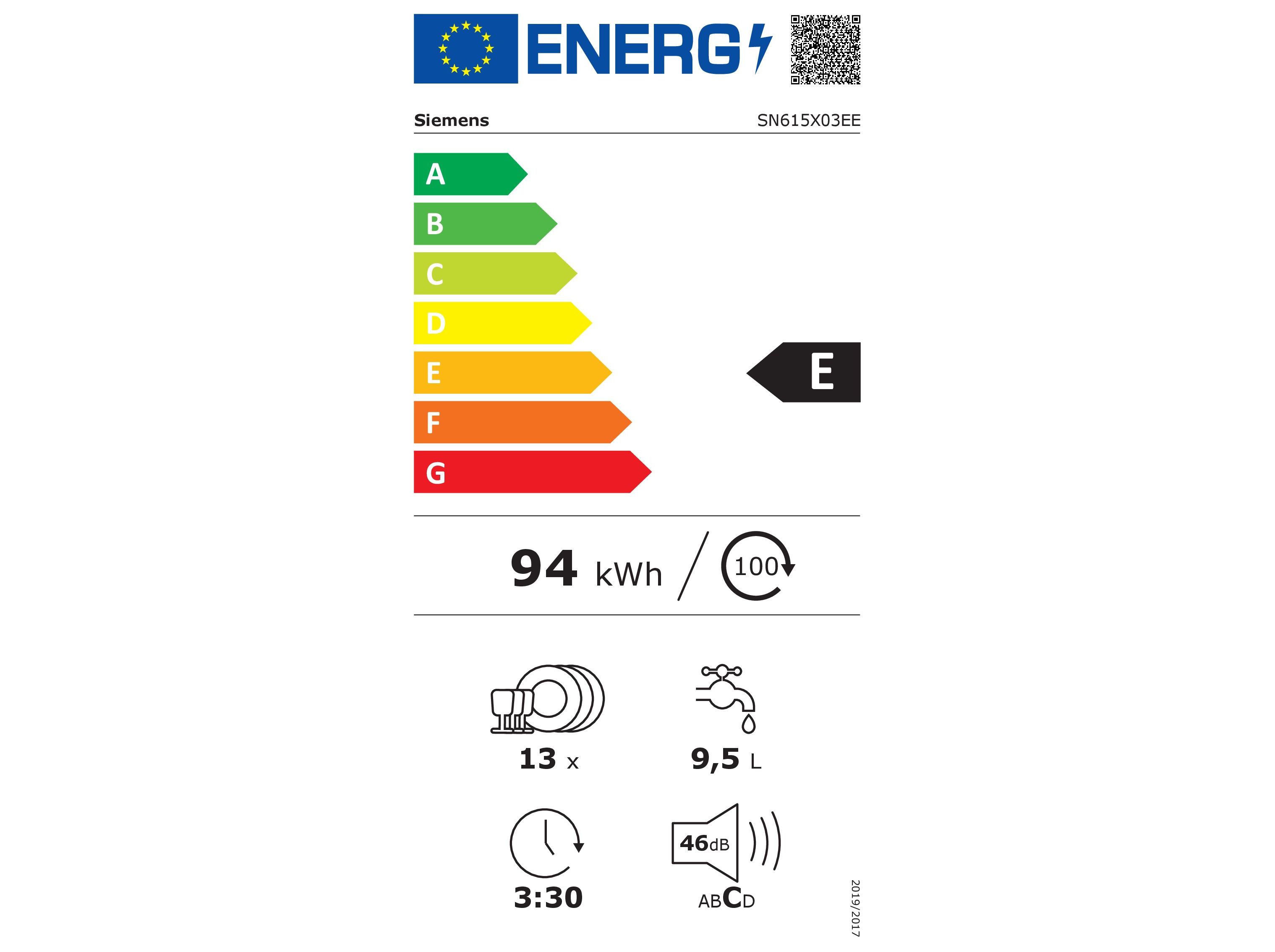 MÁQUINA DE LAVAR LOIÇA ENCASTRE SIEMENS SN615X03EE INOX E 13TALHERES